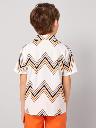 boys notch collar chevron print shirt