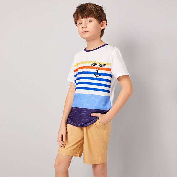 

Boys Anchor Print Striped Top & Shorts Set, Multicolor
