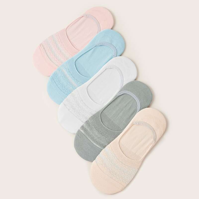 

5pairs Contrast Mesh Invisible Socks, Multicolor