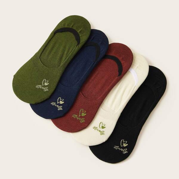 

5pairs Heart & Letter Graphic Invisible Socks, Multicolor