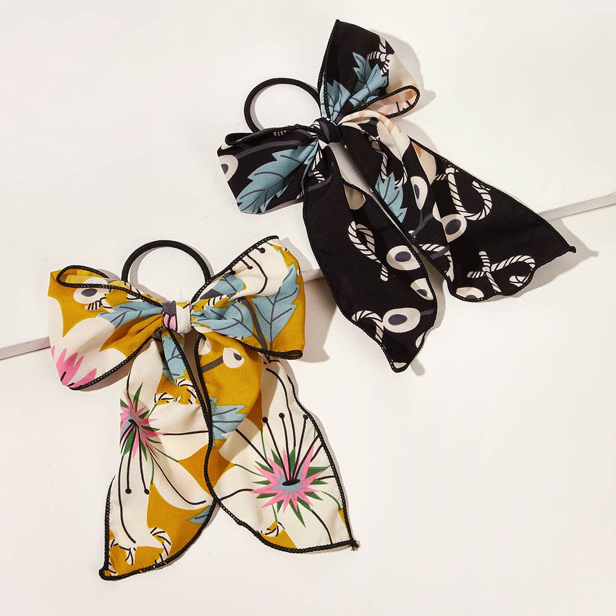 

2pcs Flower Print Hair Tie, Multicolor
