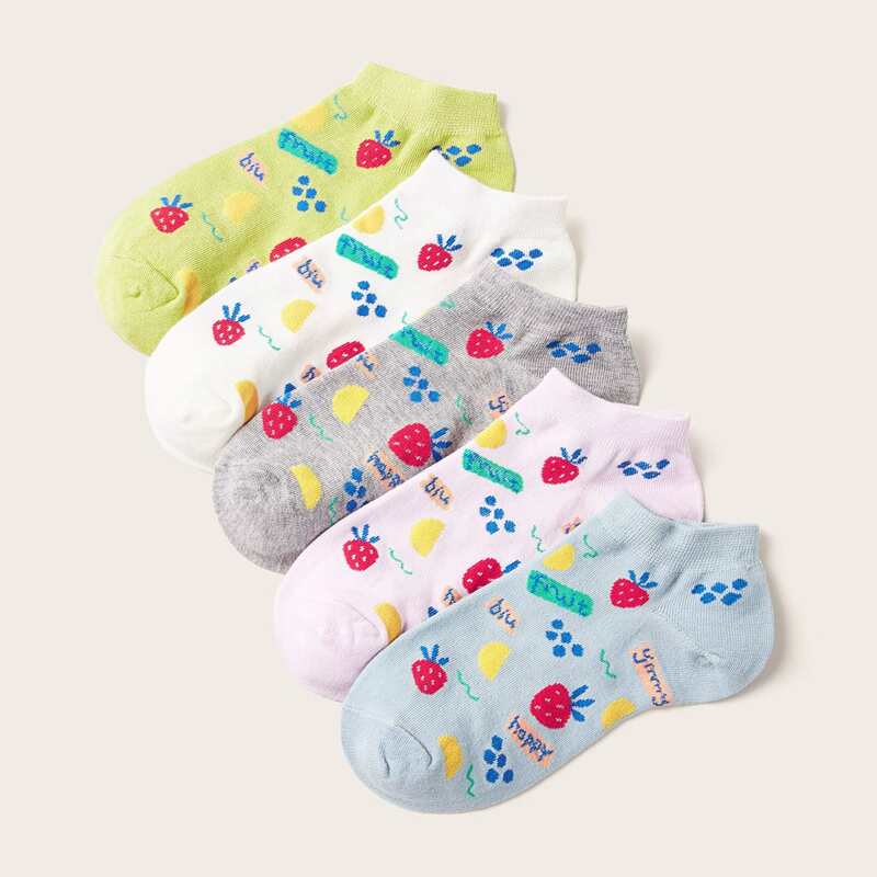 

5pairs Fruit & Letter Graphic Socks, Multicolor