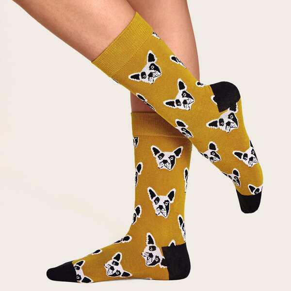 

1pair Dog Pattern Socks, Yellow