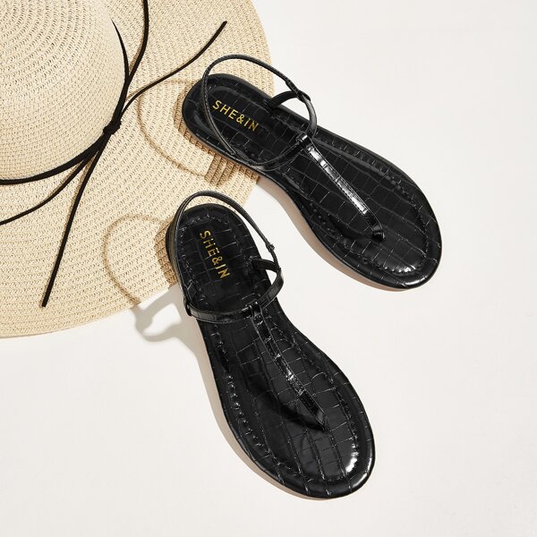

Croc Embossed Toe Post Sandals, Black