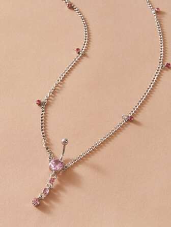 1入組寶石吊墜鏈條臍環,不銹鋼首飾類