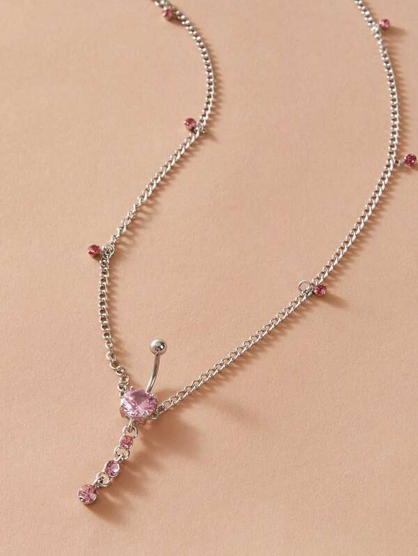 1入組寶石吊墜鏈條臍環,不銹鋼首飾類