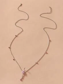 1入組寶石吊墜鏈條臍環,不銹鋼首飾類 - 銀色 - 查看 2