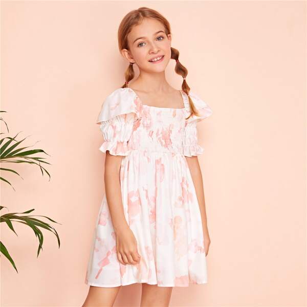 

Girls Gather Sleeve Shirred Bodice Tie Dye Dress, Multicolor