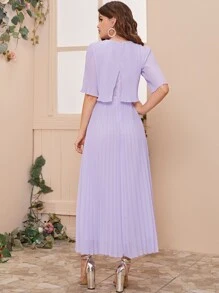 SHEIN Split Back Pleated Solid Dress - Purple - View 2