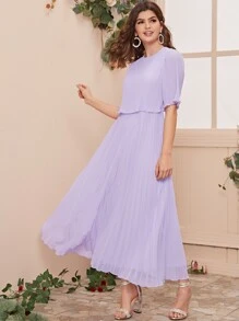 SHEIN Split Back Pleated Solid Dress - Purple - View 4