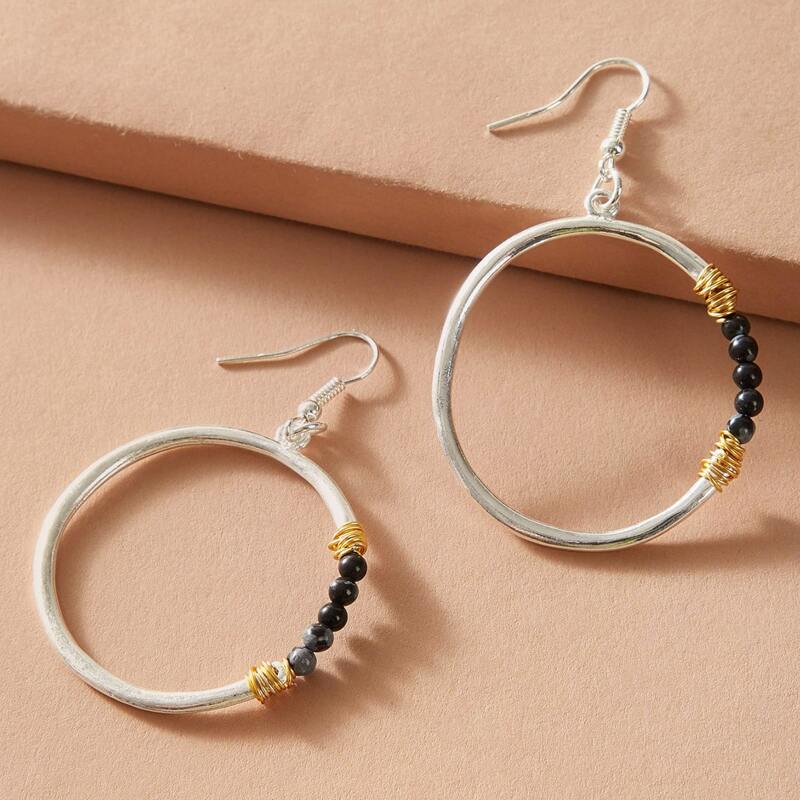 

1pair Round Drop Earrings, Silver