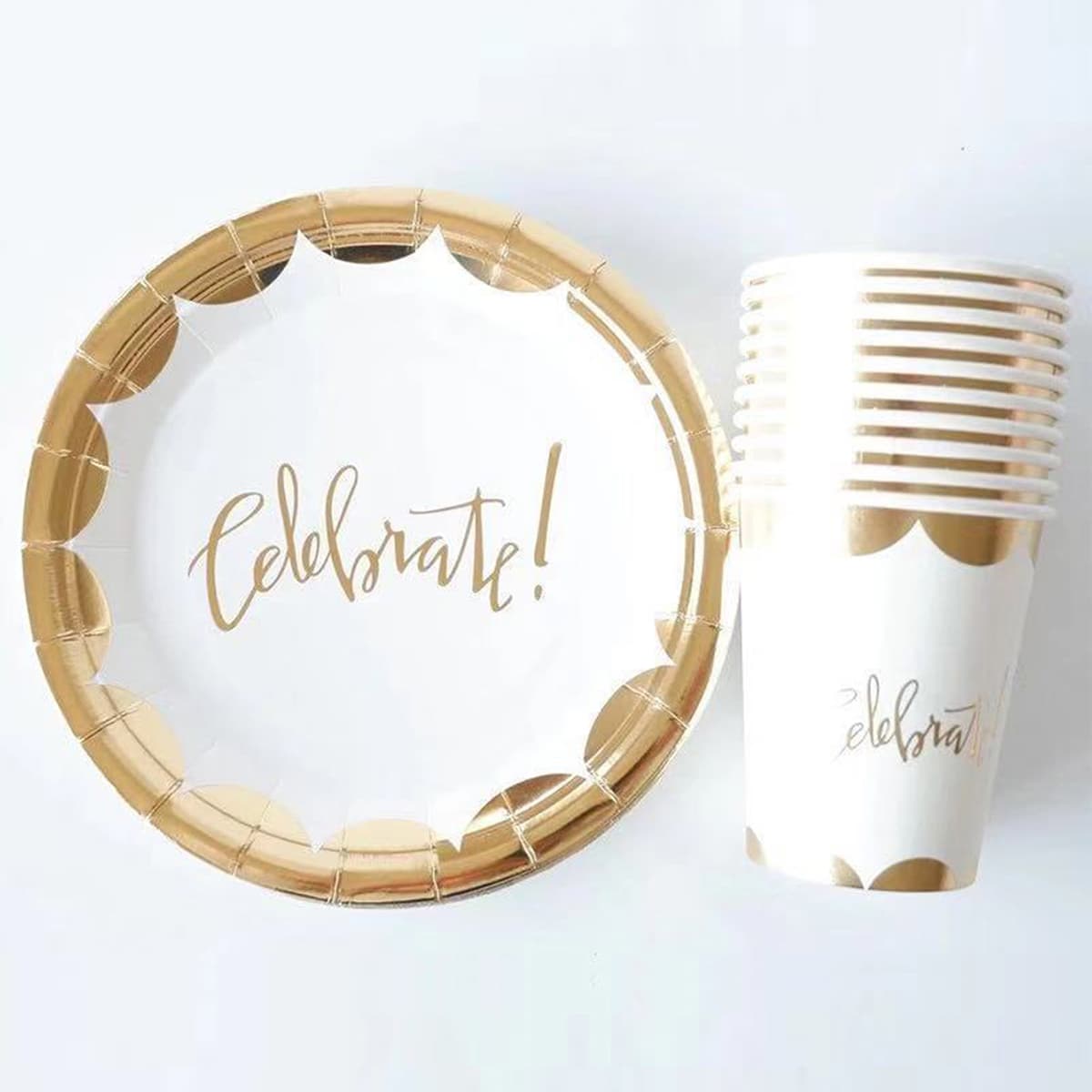 

10pcs Disposable Plate & 10pcs Paper Cup & 10pcs Napkins, Multicolor