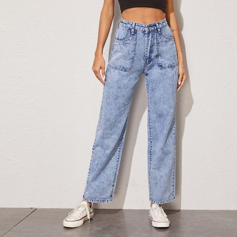

Bleached Wash Baggy Jeans, Blue