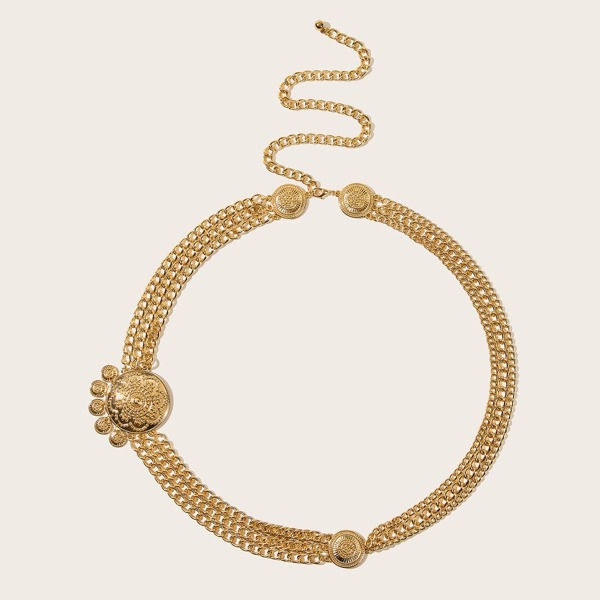 

Coin Charm Layered Chain Belt, Gold