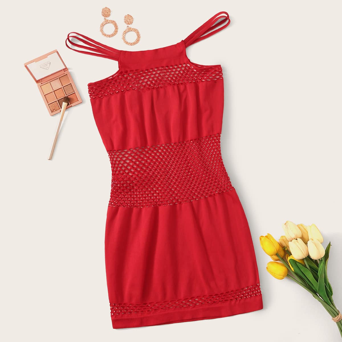 

Contrast Fishnet Slips, Red