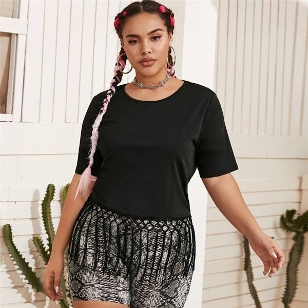 

Plus Macrame Fringe Tee, Black