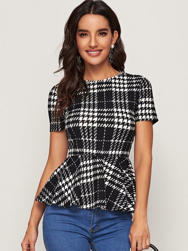 SHEIN Clasi Plaid Peplum Top