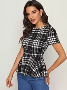 SHEIN Clasi 格子荷叶边上衣 - 黑與白 - 查看 4