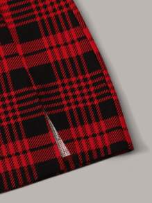 SHEIN One-Shoulder Crop Top & Plaid Vented Mini Skirt Set - Multicolor - View 3