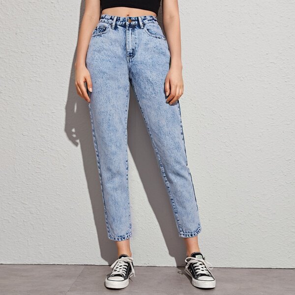 

Solid Side Pocket Carrot Jeans, Blue