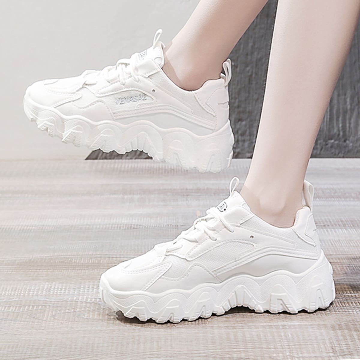 

Lace-up Front Chunky Sneakers, White