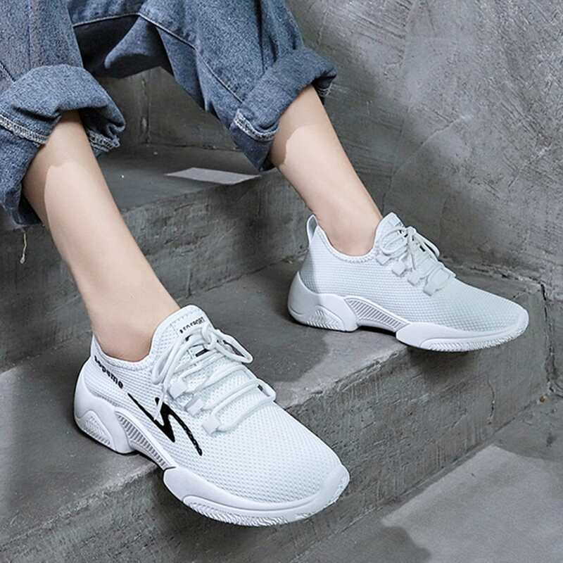 

Lightning Pattern Lace-up Front Chunky Sneakers, White
