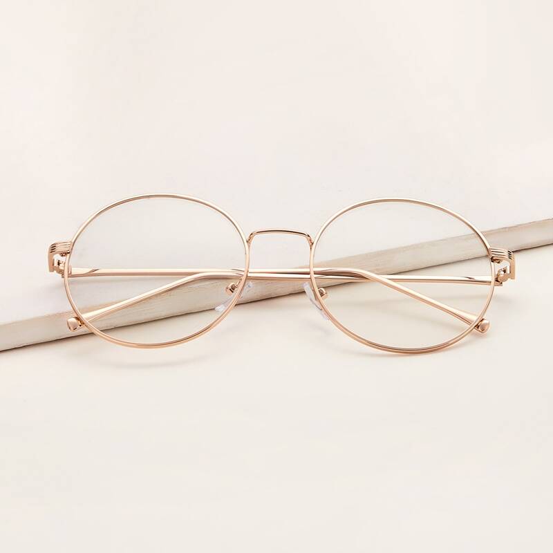 

Metal Frame Glasses With Case, Pink