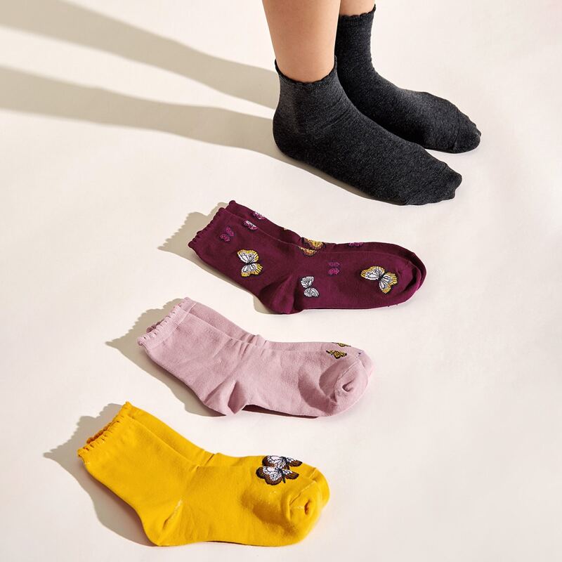 

4pairs Butterfly Pattern Socks, Multicolor