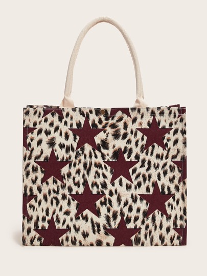 Leopard & Star Pattern Tote Bag