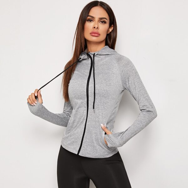 

Space Dye Drawstring Hooded Sports Jacket, Grey