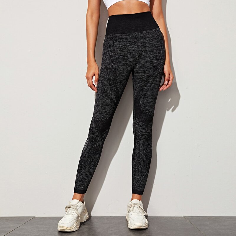 

Space Dye Topstitching Sports Leggings, Black