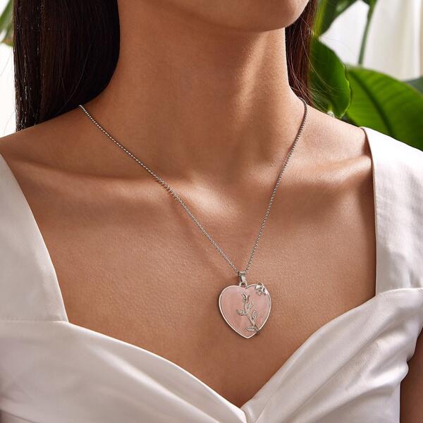 

1pc Heart Charm Necklace, Silver
