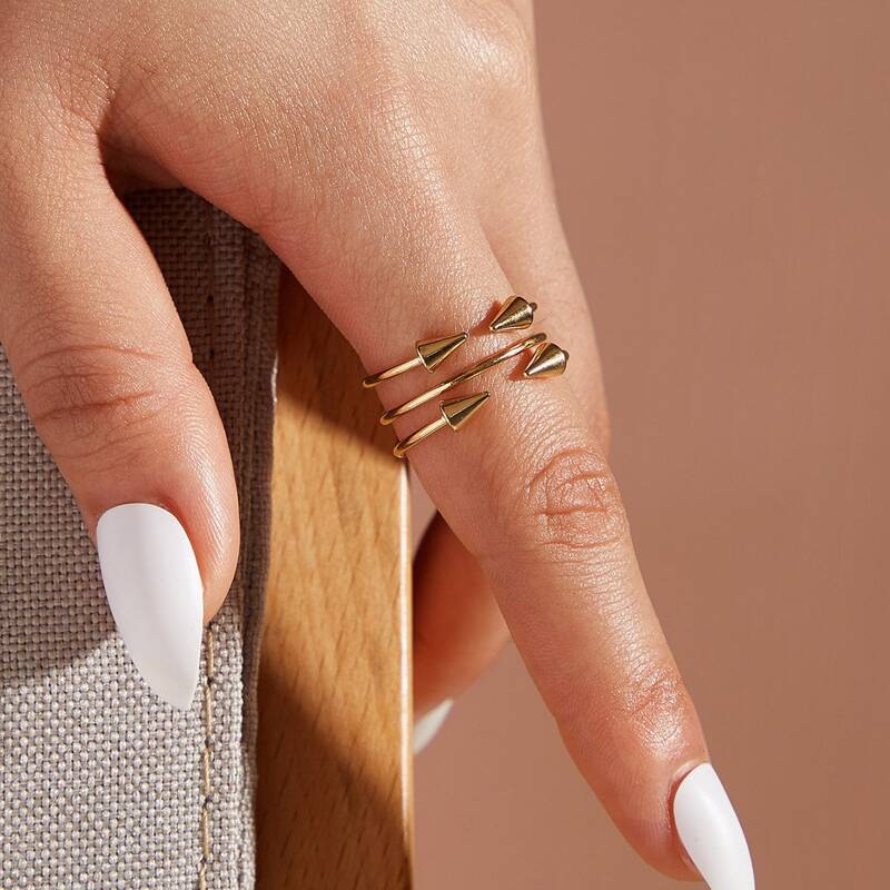 

1pc Layered Studded Decor Ring, Gold