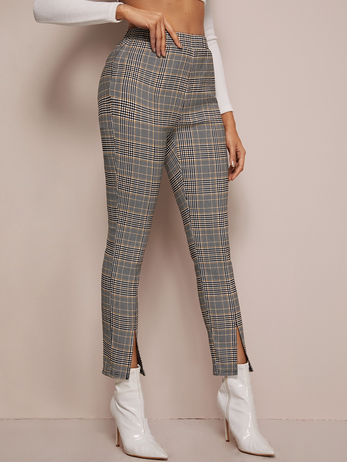split plaid pants