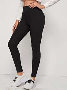 SHEIN EZwear Wide Waistband Solid Leggings | SHEIN USA