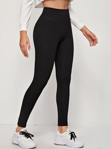 SHEIN EZwear Wide Waistband Solid Leggings | SHEIN USA