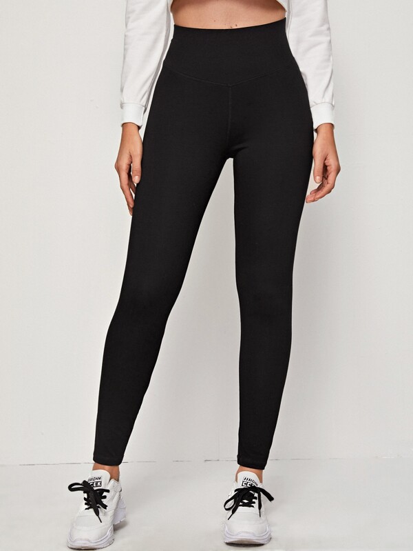SHEIN EZwear Wide Waistband Solid Leggings | SHEIN USA