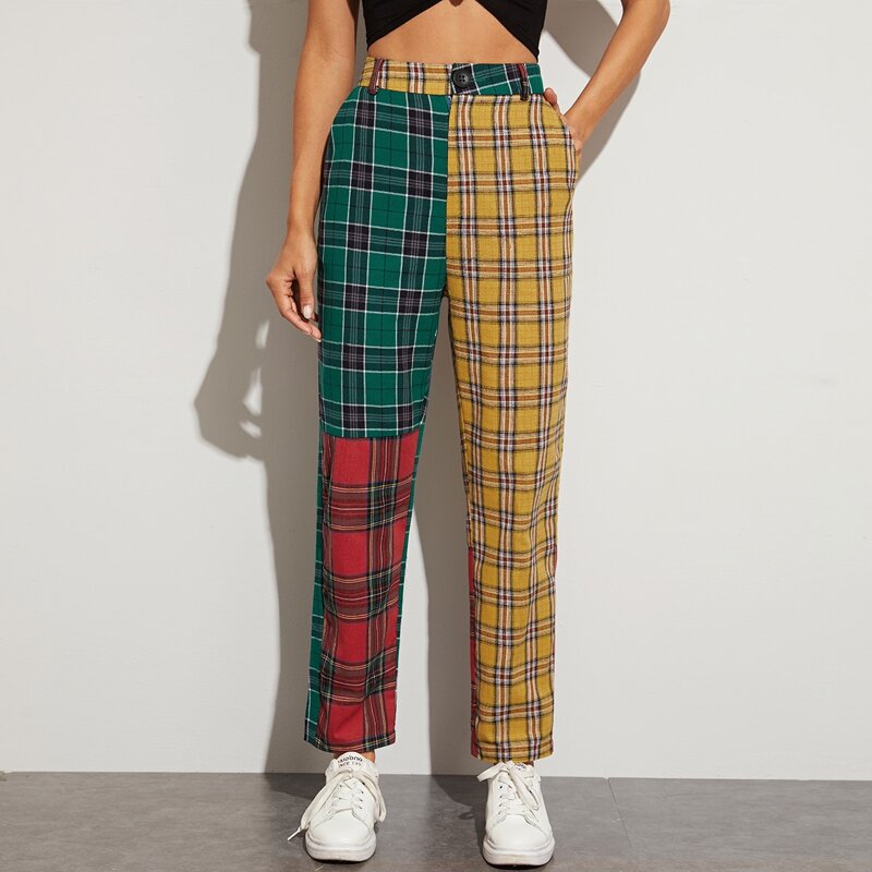 

Colorblock Plaid Straight-Leg Pants, Multicolor