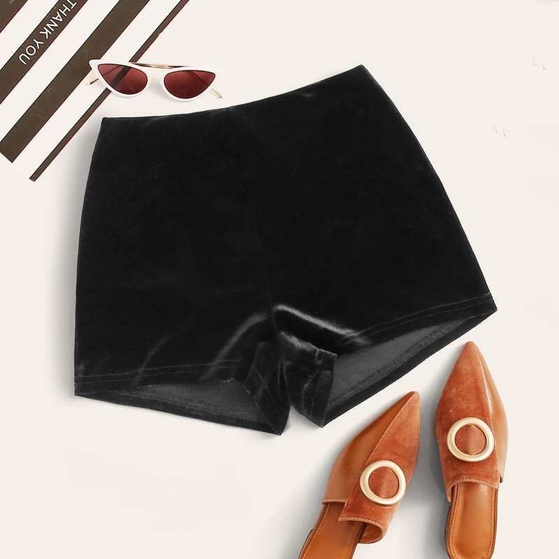 

Solid Velvet Shorts, Black