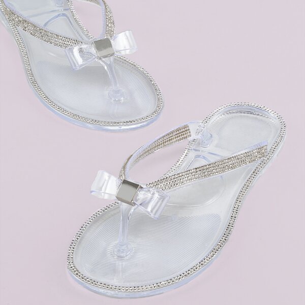 

Twist Detail Crystal Clear Jelly Thong Sandals, White