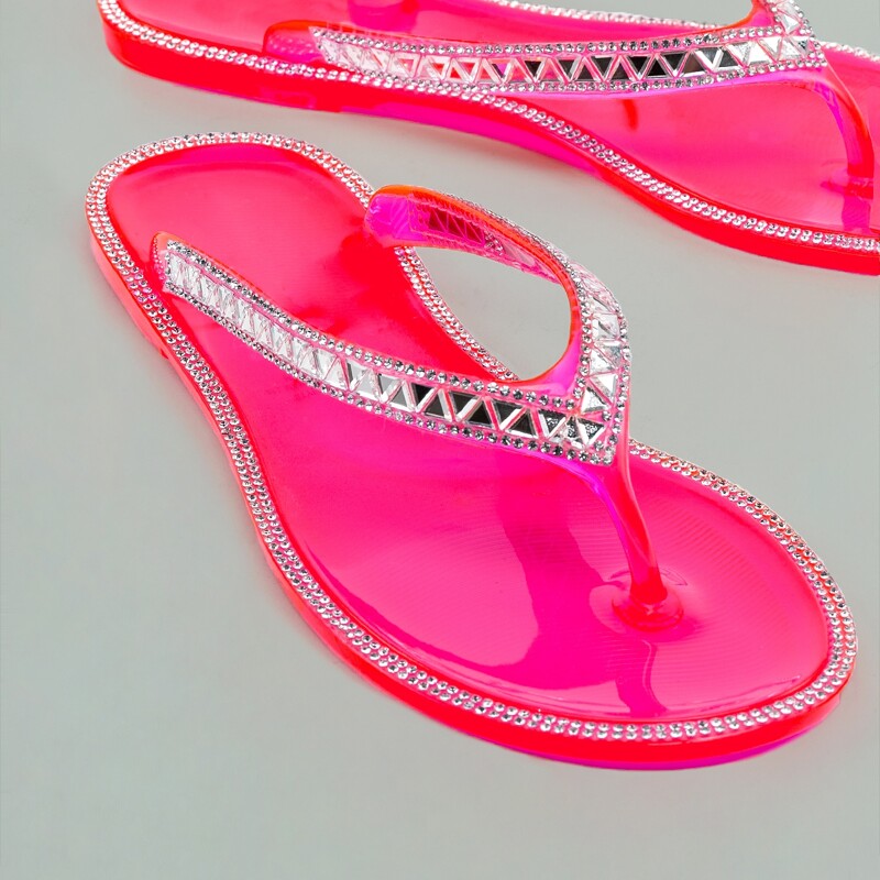 

Rhinestone Y-Strap Jelly Sandals, Pink bright
