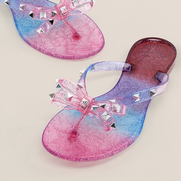 

Sparkly Rainbow Ombre Jelly Stud Y-Strap Sandals, Multicolor