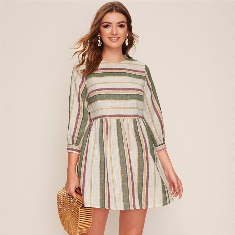 

Keyhole Back Striped Smock Dress, Multicolor