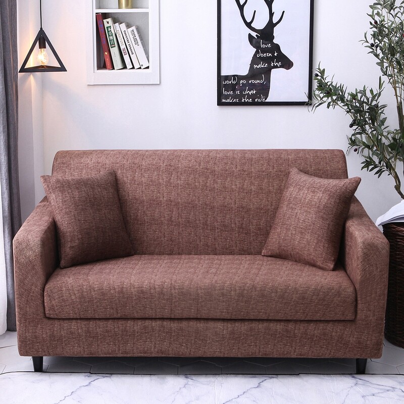 

1pc Solid Stretchy Sofa Cover, Coffee brown