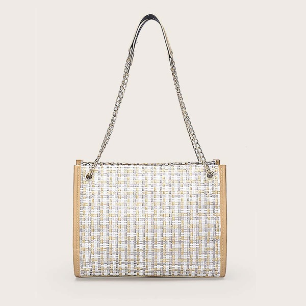 

Pu Trim Tweed Tote Bag, White