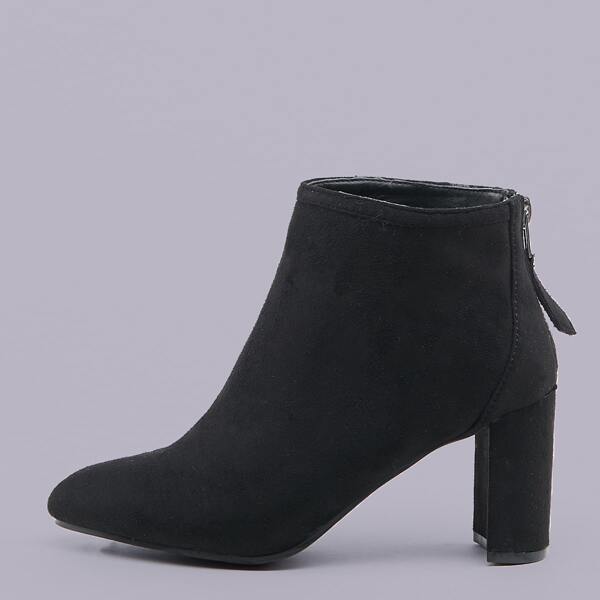 

Pointed Toe Back Zipper Chunky Heel Booties, Black