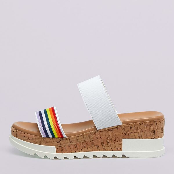 

Rainbow Double Band Wedge Platform Sandals, Multicolor
