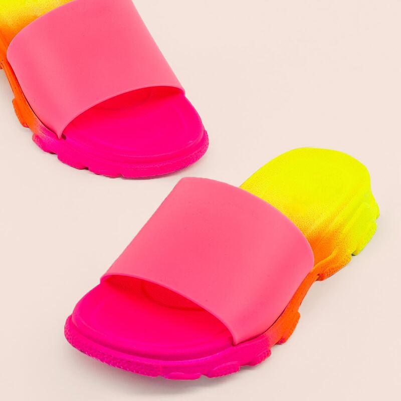 

Ombre Neon Open Toe Chunky Sole Slide Sandals, Multicolor