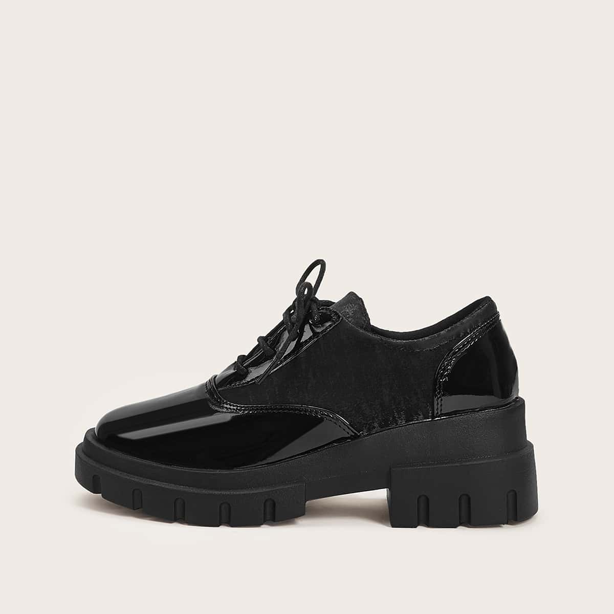 

Lace-up Front Patent Leather Wedges, Black