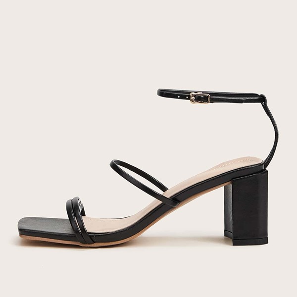 

Buckle Decor Ankle Strap Heels, Black